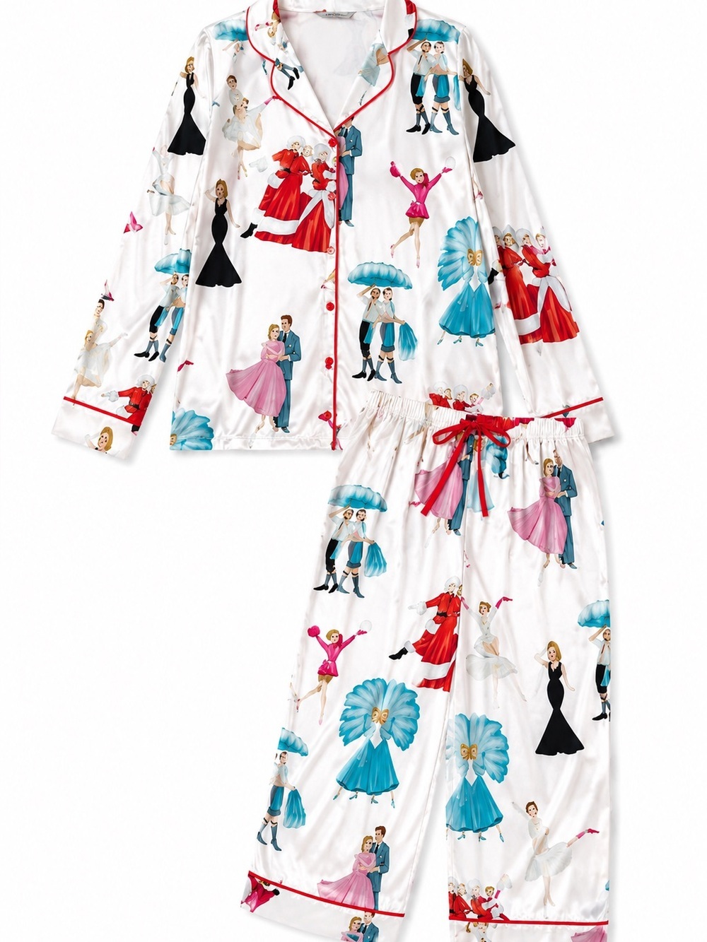 NWT Whimsical Holiday Satin Pajama Set | Long Sleeve Button-Up Sleepwear | XS